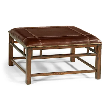 Leather and Wood Ottoman with Nailhead Trim